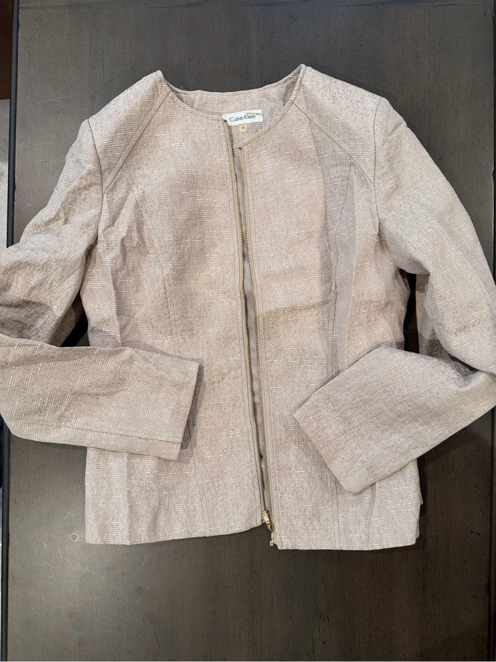 Calvin Klein Light Cream Textured Zip-Front Blazer